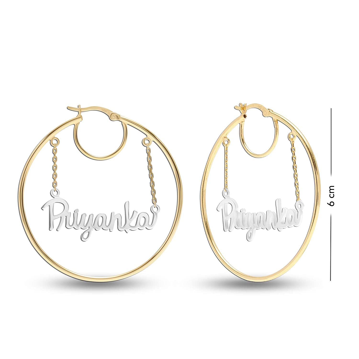 Personalised 925 Sterling Silver Click Top Hoop Name Earrings for Teen Women 60 MM