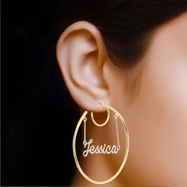 Personalised 925 Sterling Silver Click Top Hoop Name Earrings for Teen Women