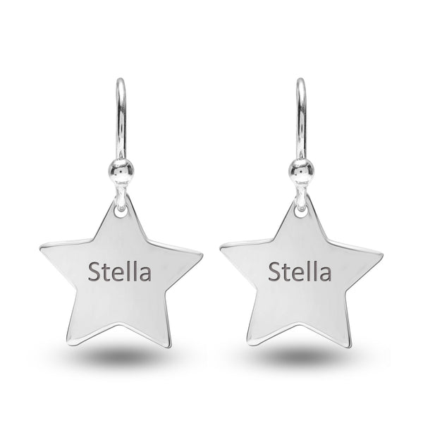 Personalised 925 Sterling Silver Engraved Name Star Earrings for Teen Women