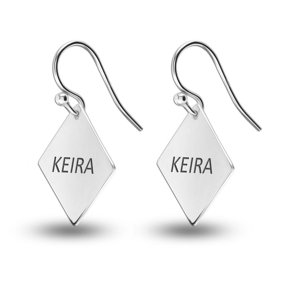 Personalised 925 Sterling Silver Engraved Name Square Earrings for Teen Women