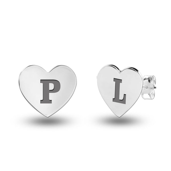 Personalised 925 Sterling Silver Initial Heart Stud Earrings for Teen Women