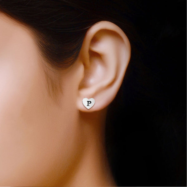 Personalised 925 Sterling Silver Initial Heart Stud Earrings with Personalised Photo & Message BOX for Teen Women