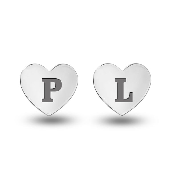Personalised 925 Sterling Silver Initial Heart Stud Earrings with Personalised Photo & Message BOX for Teen Women