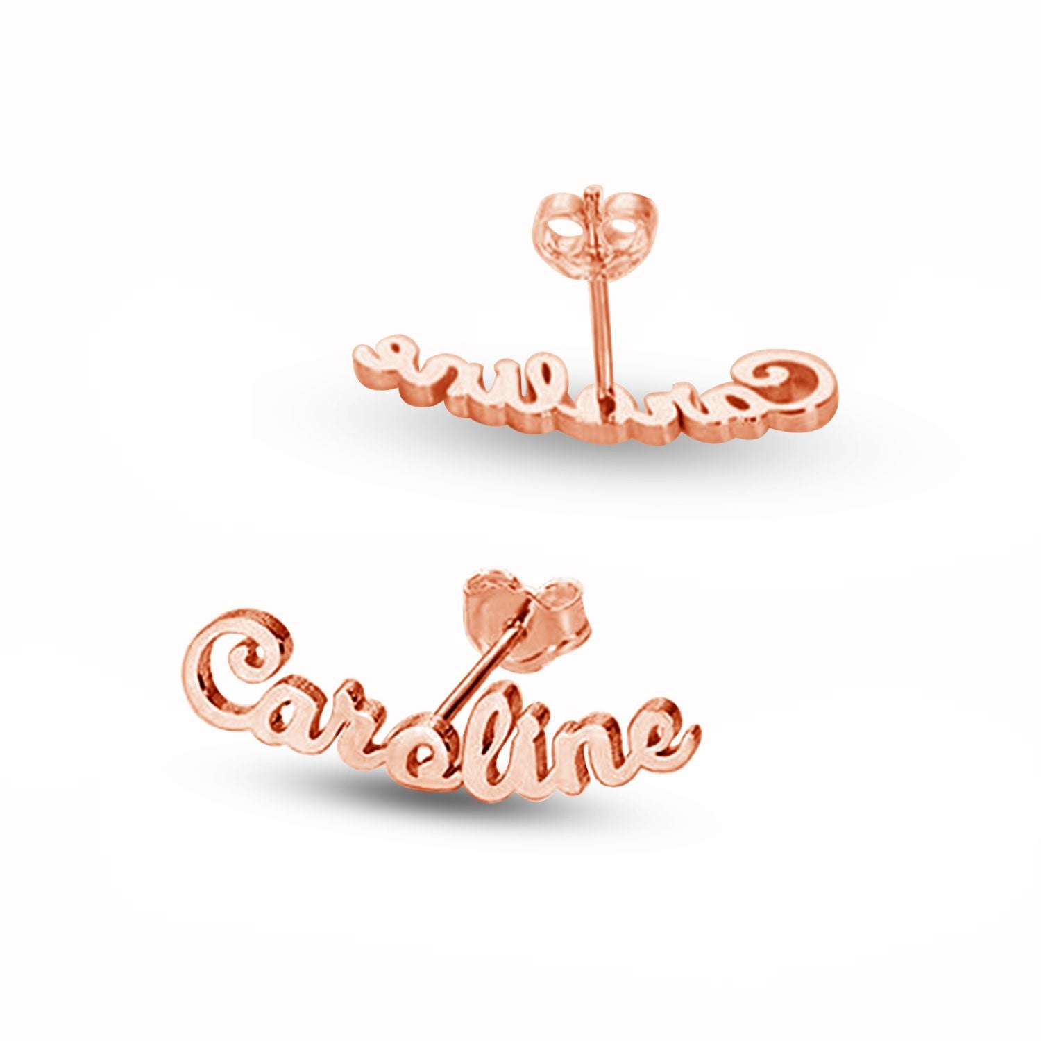 Personalised 925 Sterling Silver Rose Gold Plated Name Stud Earrings for Teen Women