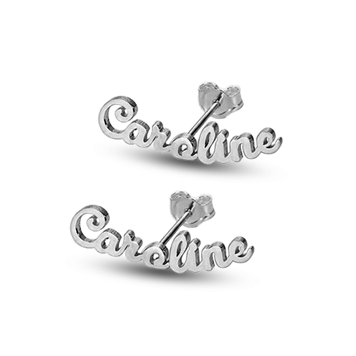 Personalised 925 Sterling Silver Rhodium Plated Name Stud Earrings for Teen Women