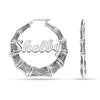 Personalised 925 Sterling Silver Tone Bamboo Name Hoop Earrings for Teen Women