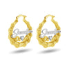 Personalised Customised 925 Sterling Silver Two-Tone Bamboo Heart Name Hoop Earrings for Women