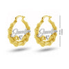 Personalised Customised 925 Sterling Silver Two-Tone Bamboo Heart Name Hoop Earrings for Women and Girls 50 MM