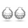 Personalised 925 Sterling Silver Tone Bamboo Heart Name Hoop Earrings for Teen Women