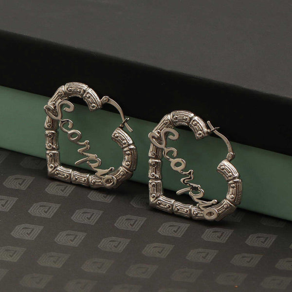 Personalised 925 Sterling Silver Name Heart Bamboo Hoop Earrings with Personalised Photo & Message BOX for Teen Women
