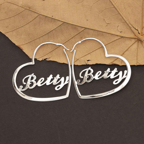Personalised 925 Sterling Silver Name Heart Hoop Earrings with Personalised Photo & Message BOX for Teen Women