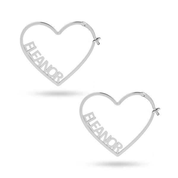 Personalised 925 Sterling Silver Name Heart Hoop Earrings for Teen Women