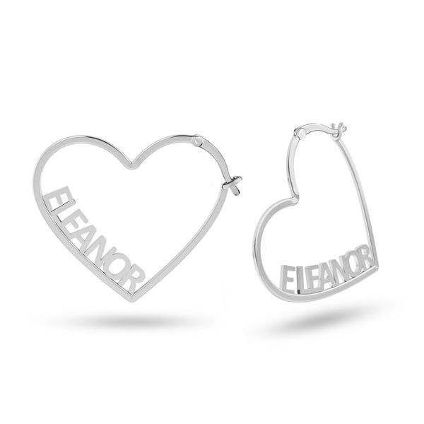 Personalised 925 Sterling Silver Name Heart Hoop Earrings with Personalised Photo & Message BOX for Teen Women