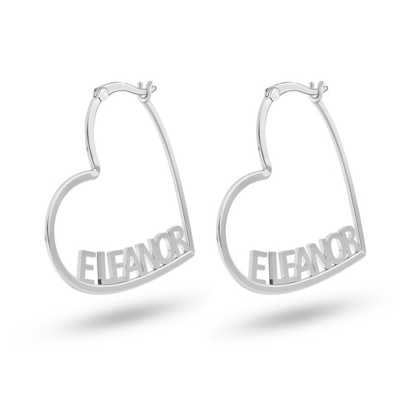 Personalised 925 Sterling Silver Name Heart Hoop Earrings with Personalised Photo & Message BOX for Teen Women