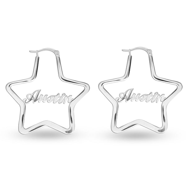 Personalised Customized 925 Sterling Silver Name Star Hoop Earrings for Teen Women