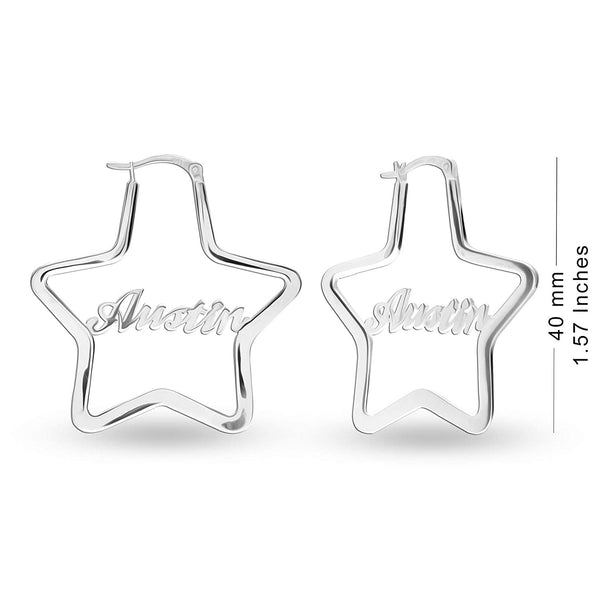 Personalised Customized 925 Sterling Silver Name Star Hoop Earrings for Teen Women