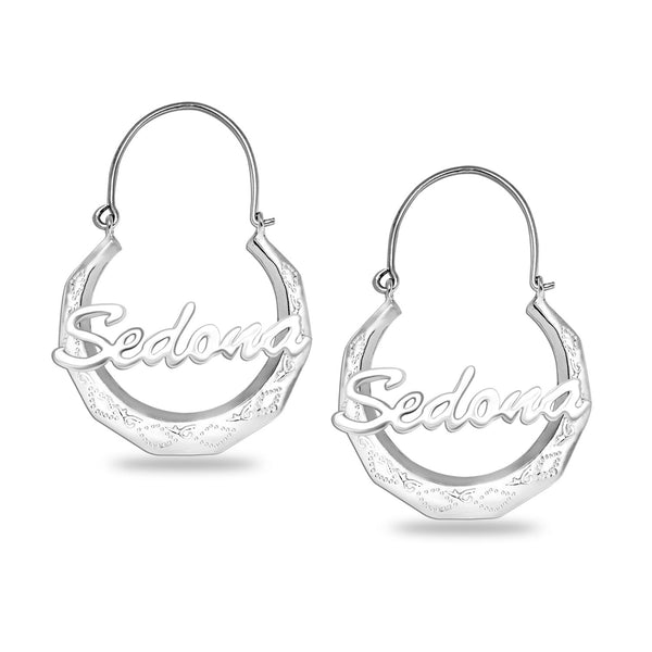 Personalised 925 Sterling Silver Name Gypsy Hoop Earrings for Women Teen