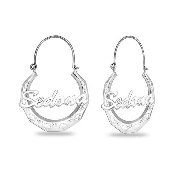 Personalised 925 Sterling Silver Name Gypsy Hoop Earrings for Women Teen