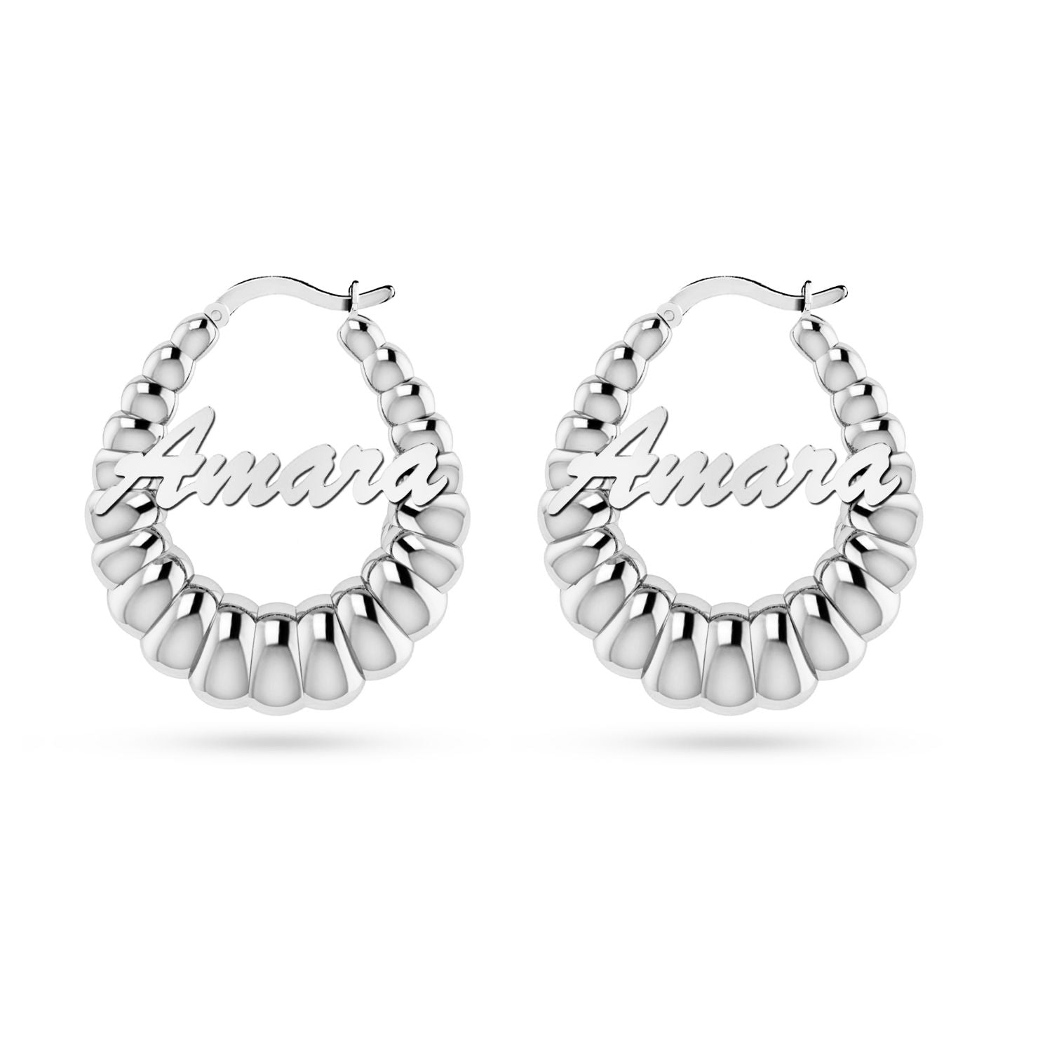 Personalised 925 Sterling Silver Name Shrimp Click Top Hoop Earrings for Teen Women