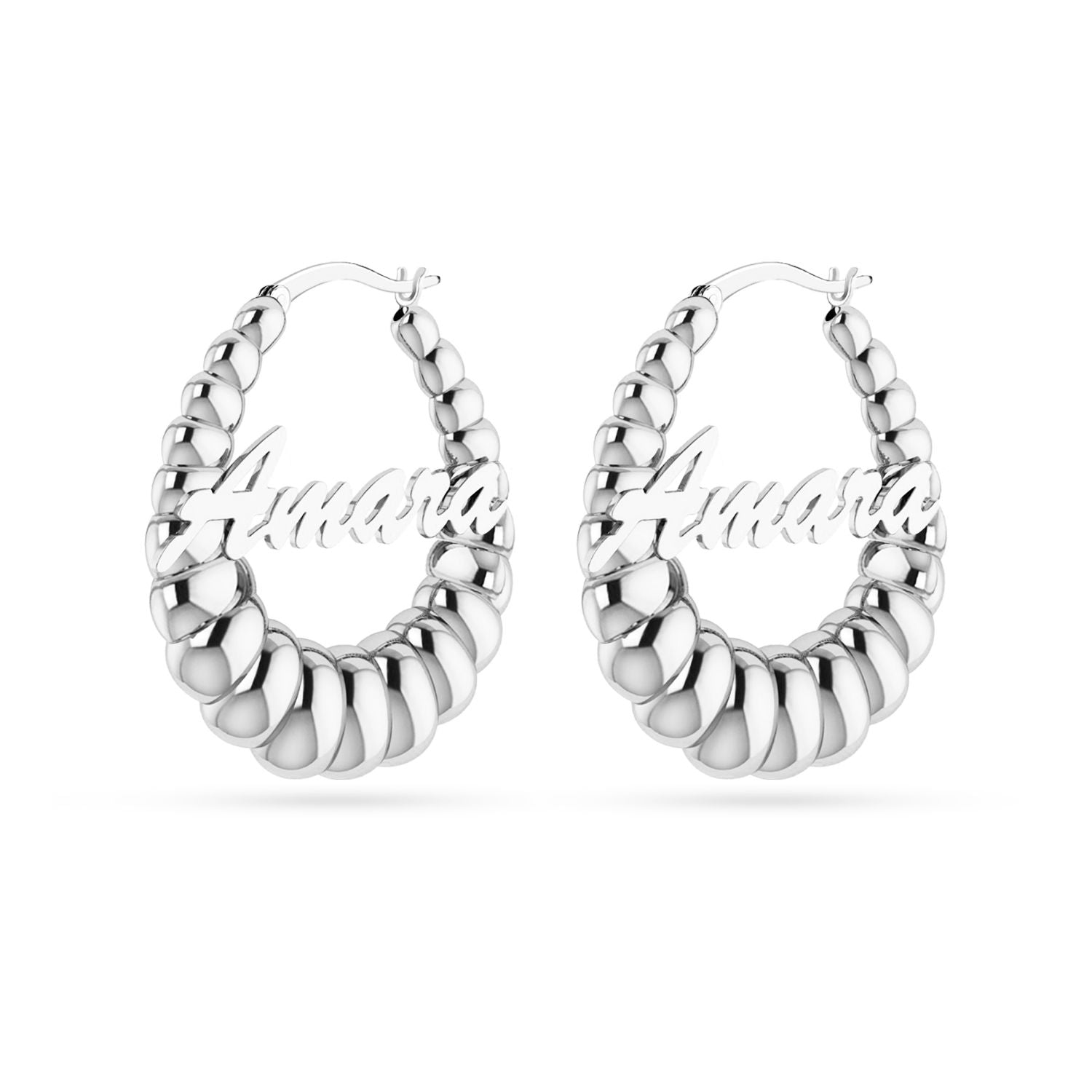 Personalised 925 Sterling Silver Name Shrimp Click Top Hoop Earrings for Teen Women