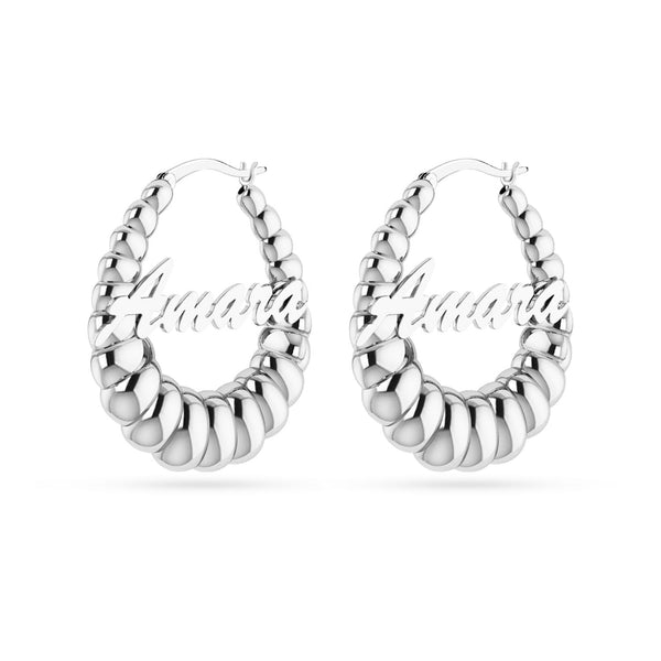 Personalised 925 Sterling Silver Name Shrimp Click Top Hoop Earrings for Teen Women