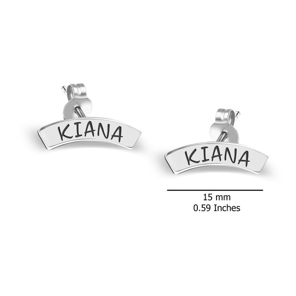 Personalised 925 Sterling Silver Name Small Bar Stud Earrings for Women Teen