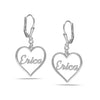 Personalised 925 Sterling Silver Name Heart Lever Back Earrings for Women Teen