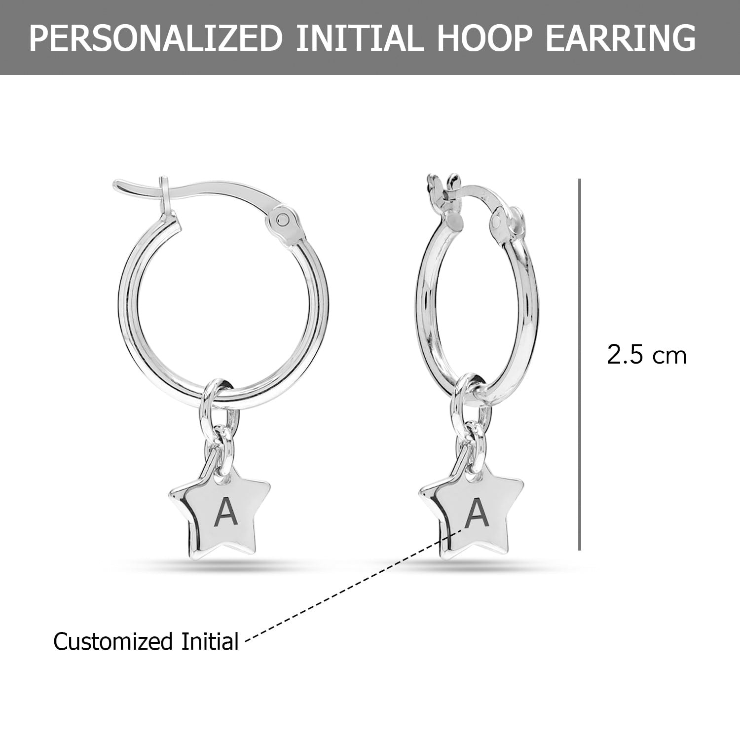 Personalised 925 Sterling Silver Unique Star Initials Hoop Earrings for Women