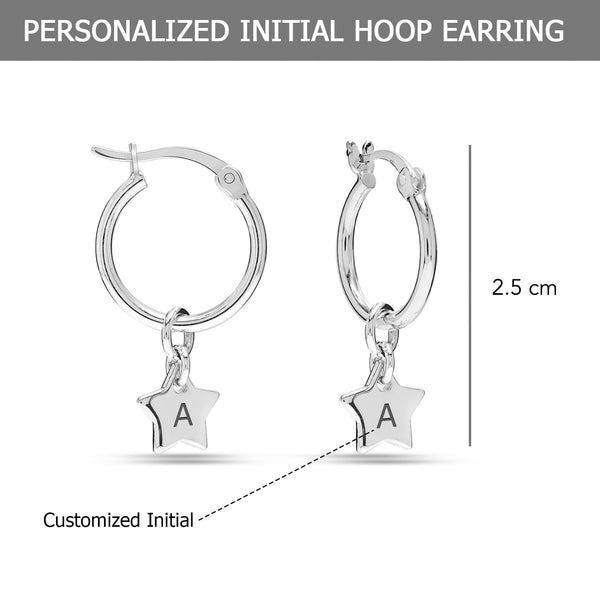 Personalised 925 Sterling Silver Unique Star Initials Hoop Earrings for Women