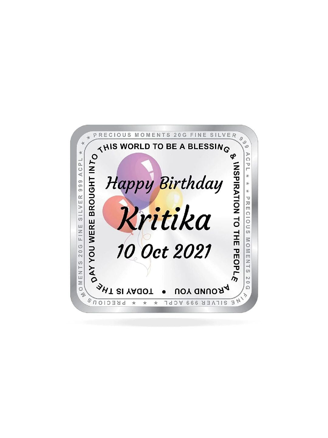 BIS Hallmarked Personalised Happy Birthday Silver Square Coin 20 Gram 999 Pure