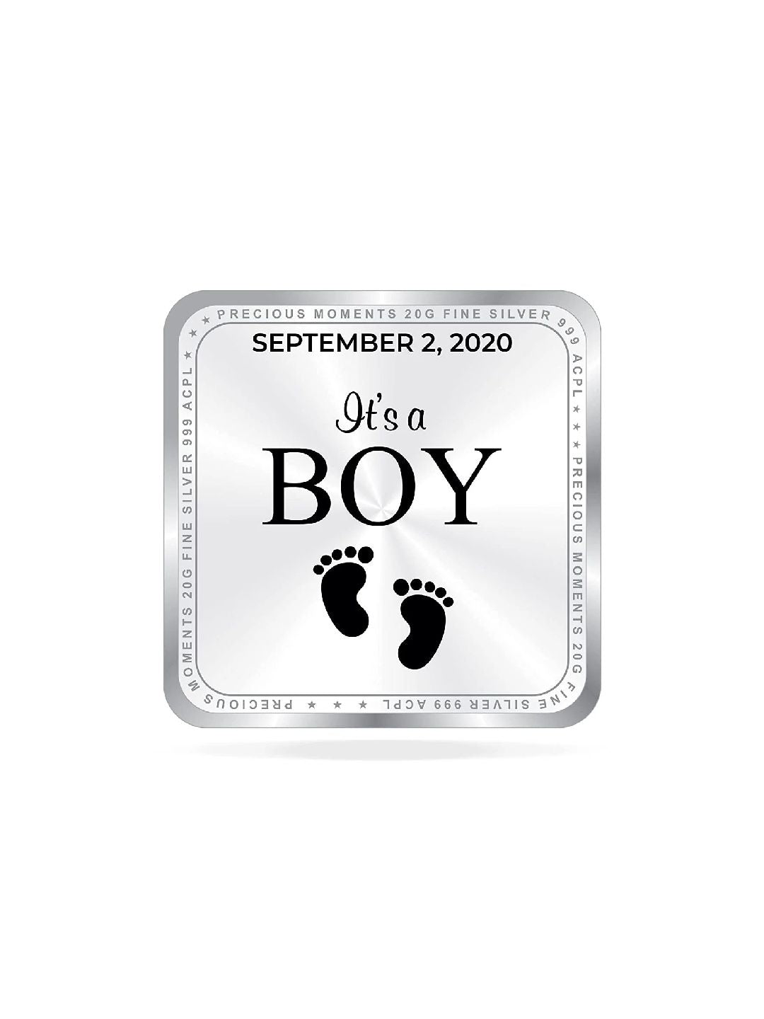 BIS Hallmarked Personalised Silver Square Coin New Born Baby Boy 20 Gram 999 Pure