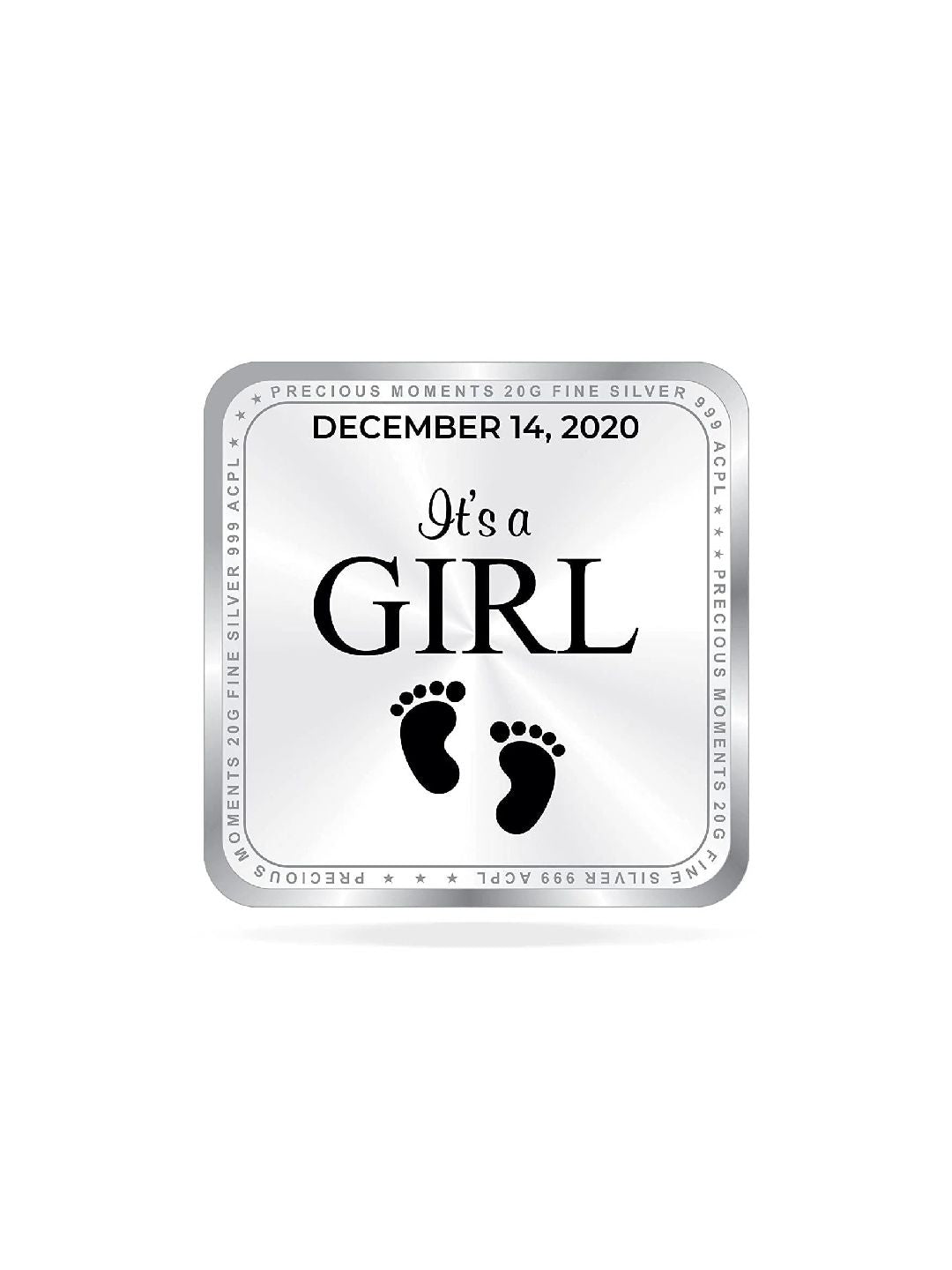 BIS Hallmarked Personalised Silver Square Coin New Born Baby Girl 20 Gram 999 Pure