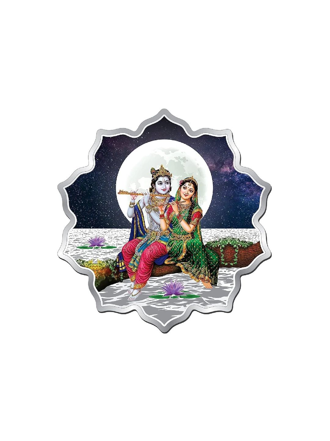 BIS Hallmarked Radha Krishna lotus Design 999 Pure Silver Coin