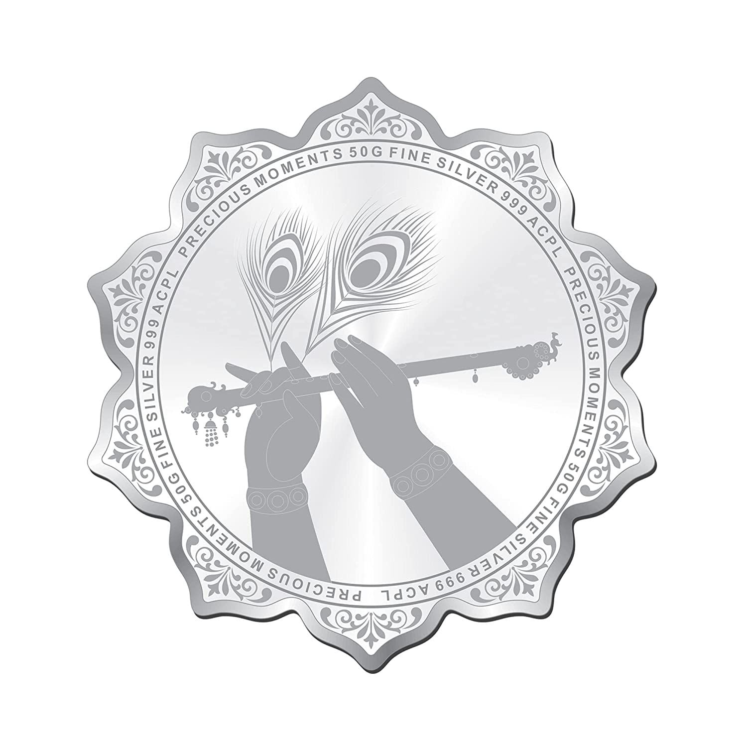 BIS Hallmarked Radha Krishna lotus Design 999 Pure Silver Coin
