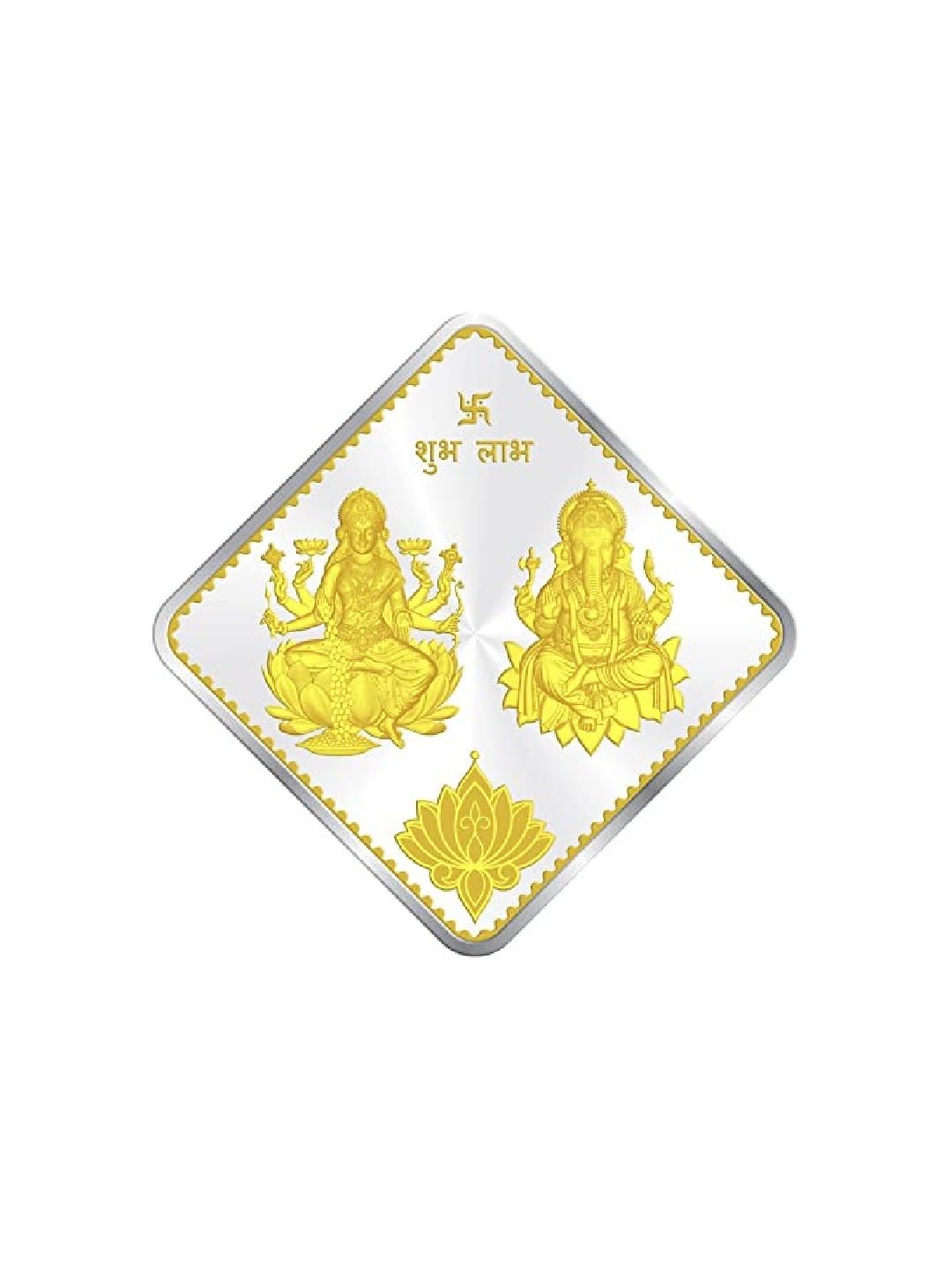 BIS Hallmarked Laxmi Ganesh Diamond Shape Design 999 Pure Silver Coin Akshay Tritiya