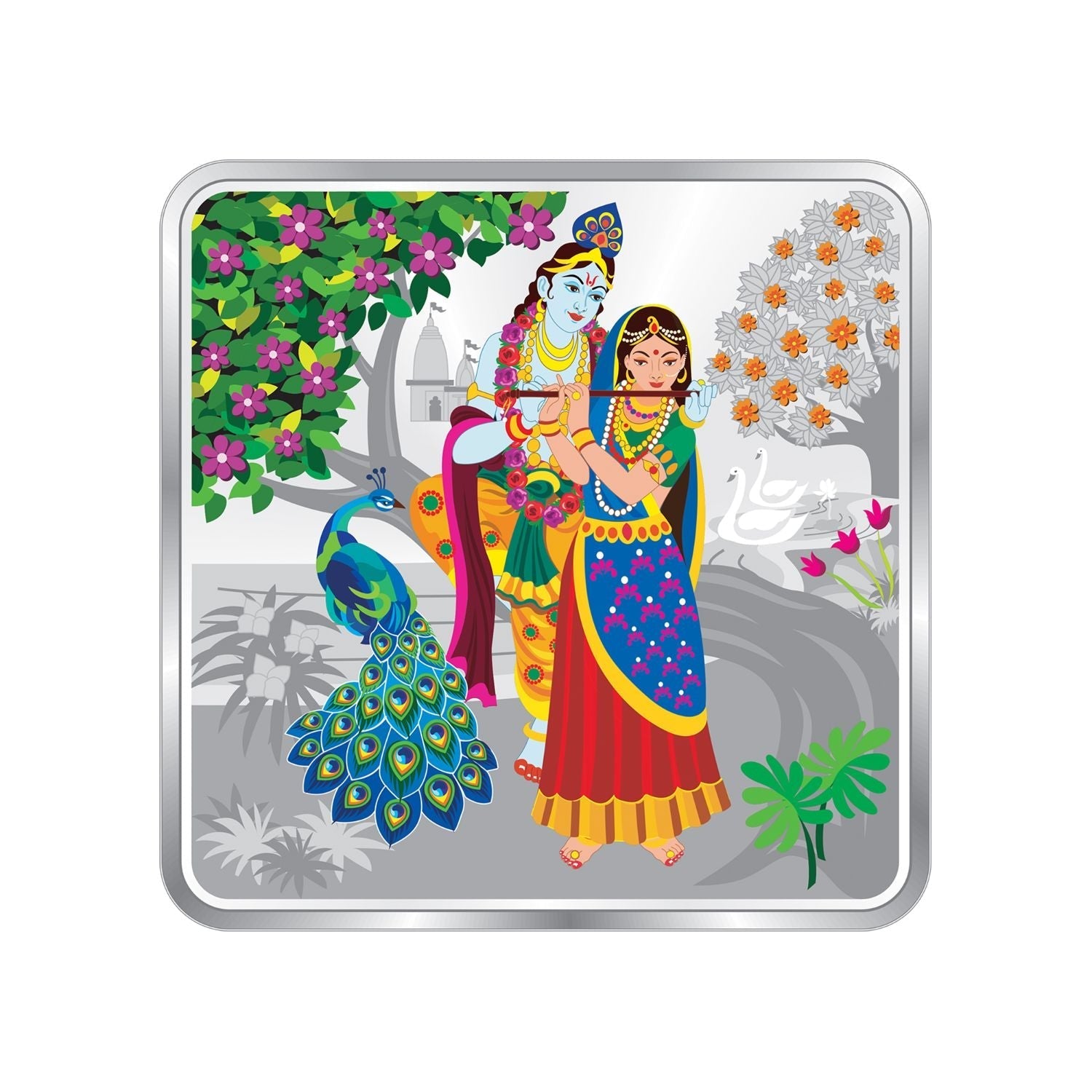 BIS Hallmarked Radha Krishna Square Silver Coin 999 Pure