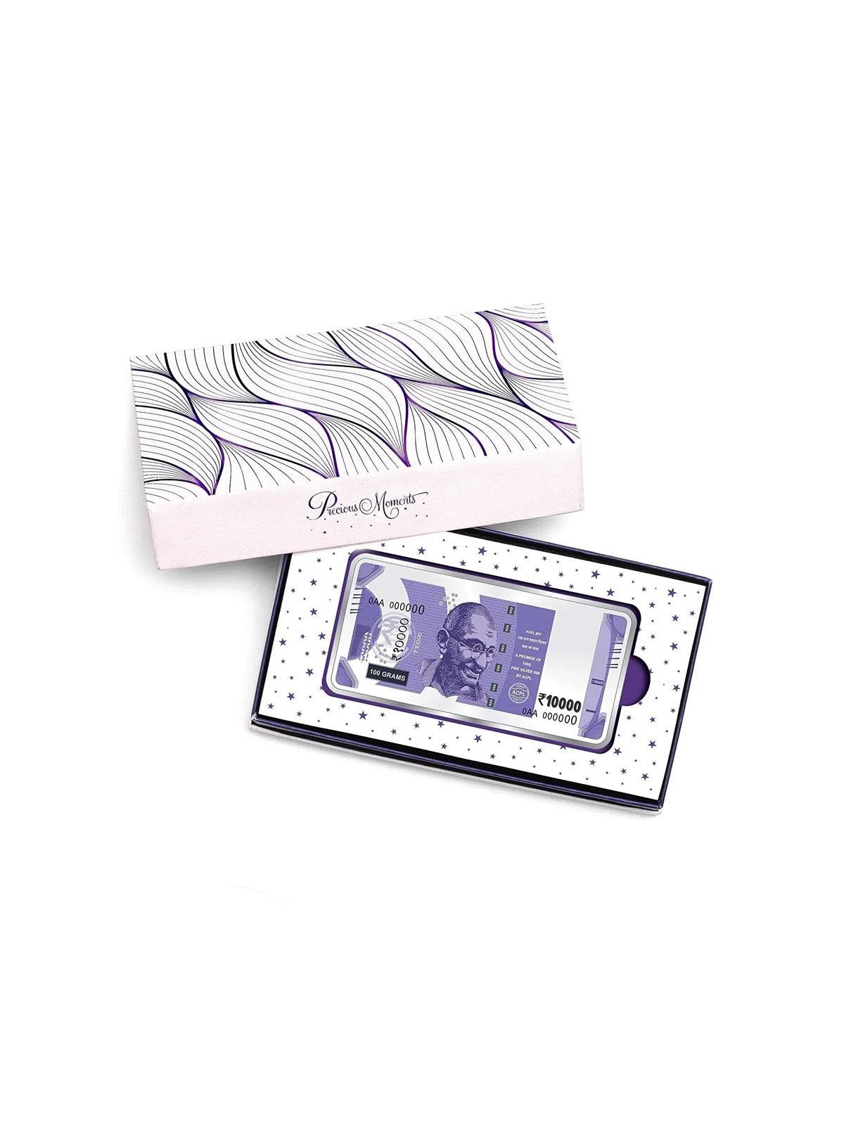 BIS Hallmarked Silver 100 Gram Currency Bar Rs.10000 999 Pure