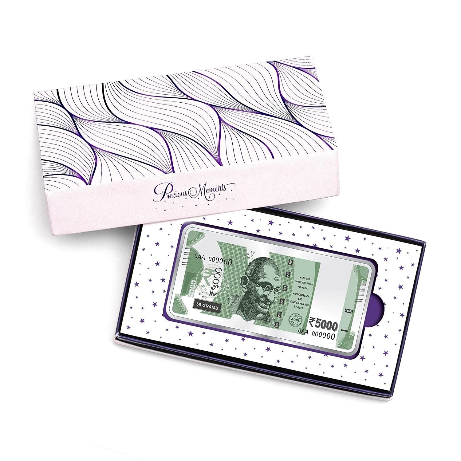 BIS Hallmarked 50 Gram Silver Currency Bar Rs.5000 999 Pure