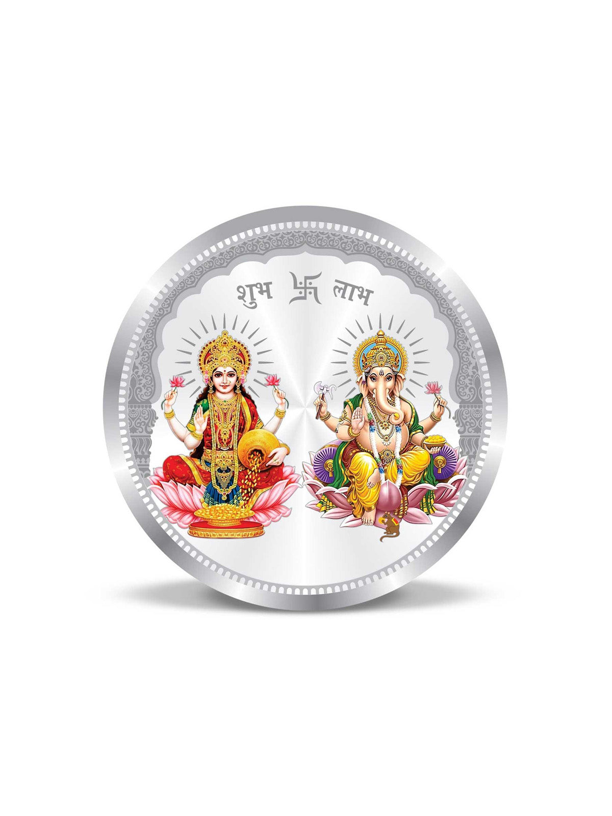 BIS Hallmarked Round Shape Ganesh Laxmi ji Colour Silver Coin 999 Pure Akshay Tritiya