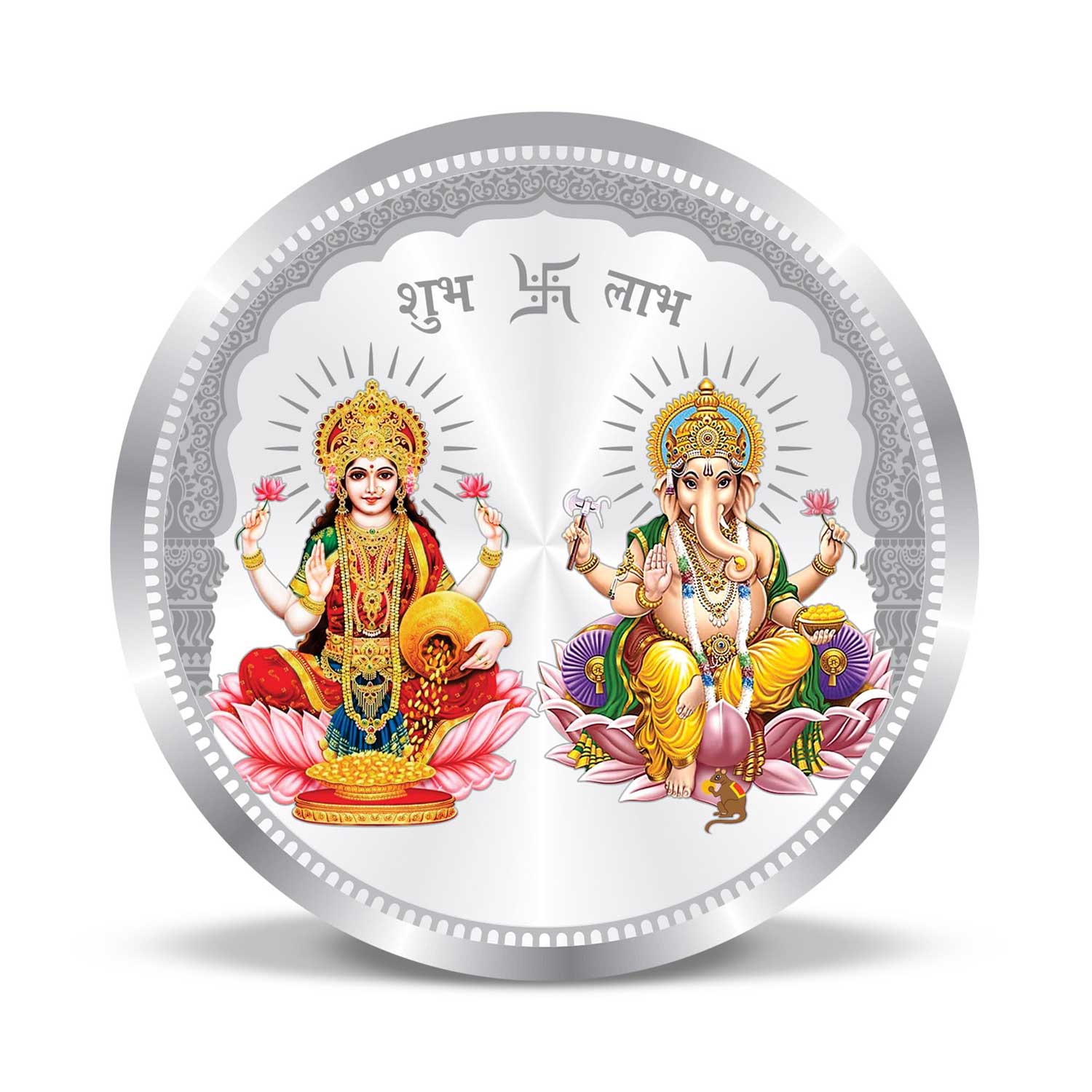 BIS Hallmarked Round Shape Ganesh Laxmi ji Colour Silver Coin 999 Pure Akshay Tritiya