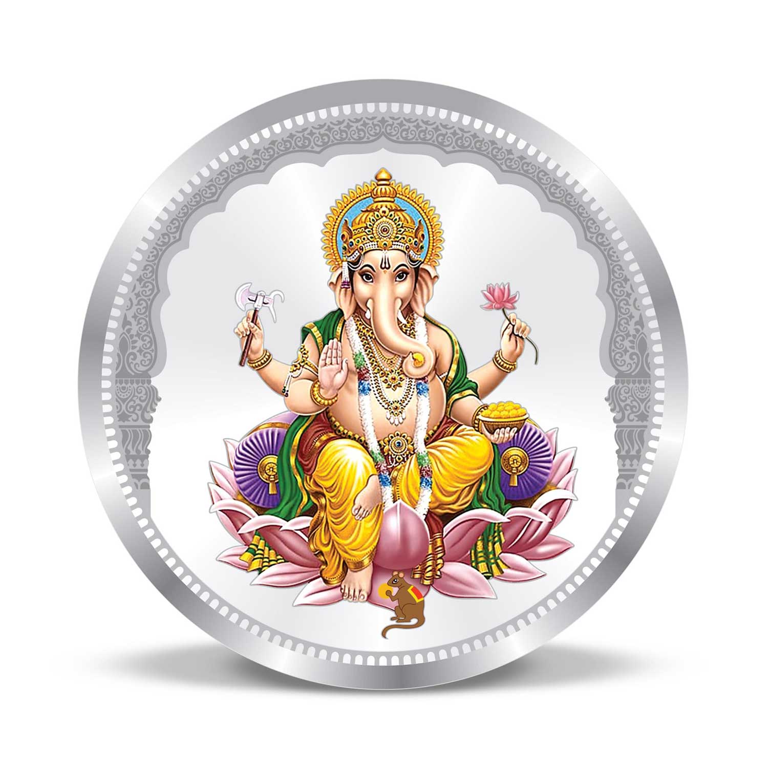BIS Hallmarked Round Shape Ganesh ji Colour Silver Coin 999 Purity