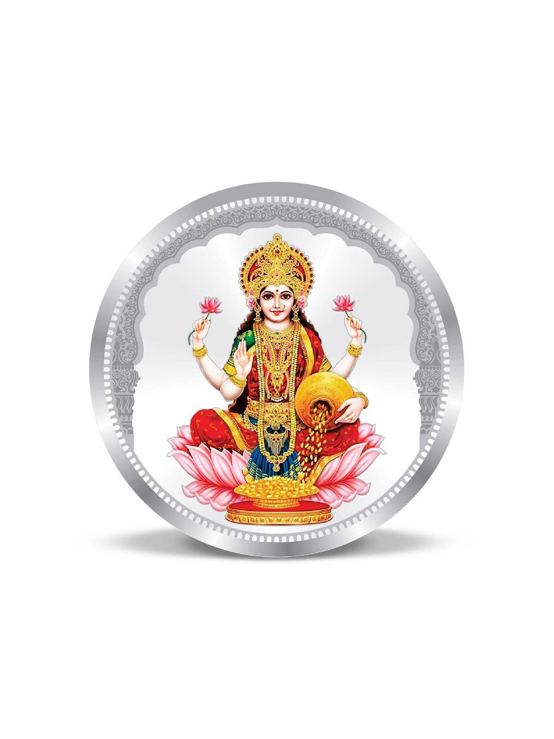 BIS Hallmarked Round Shape Laxmi ji Colour Silver Coin 999 Purity Akshay Tritiya