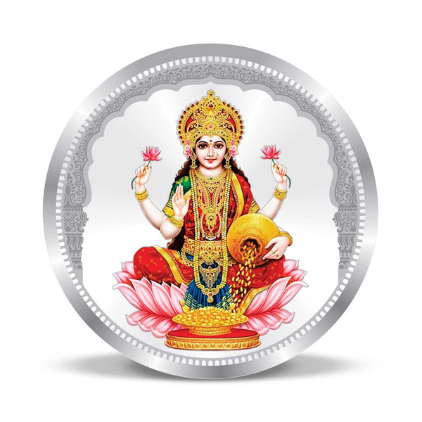 BIS Hallmarked Round Shape Laxmi ji Colour Silver Coin 999 Purity Akshay Tritiya