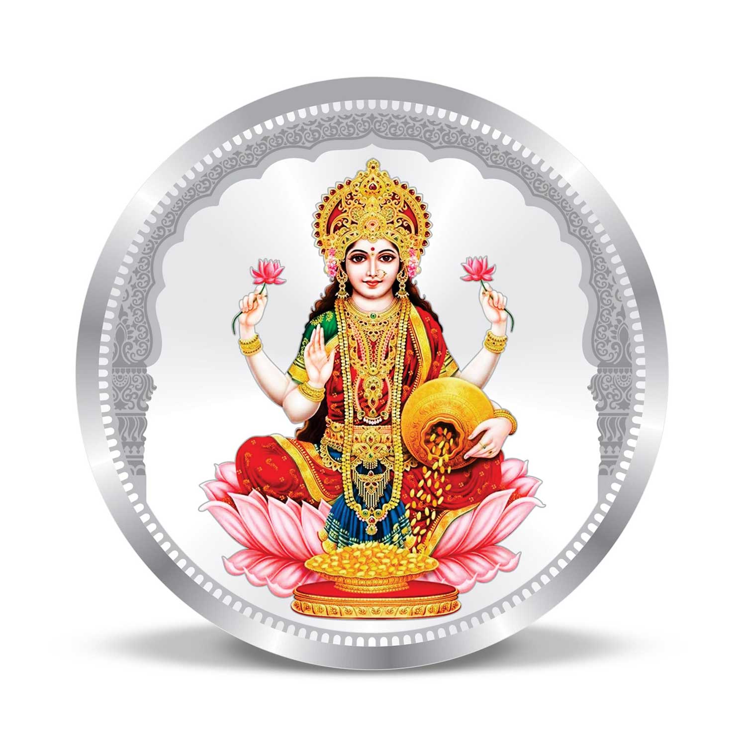BIS Hallmarked Round Shape Laxmi ji Colour Silver Coin 999 Purity Akshay Tritiya