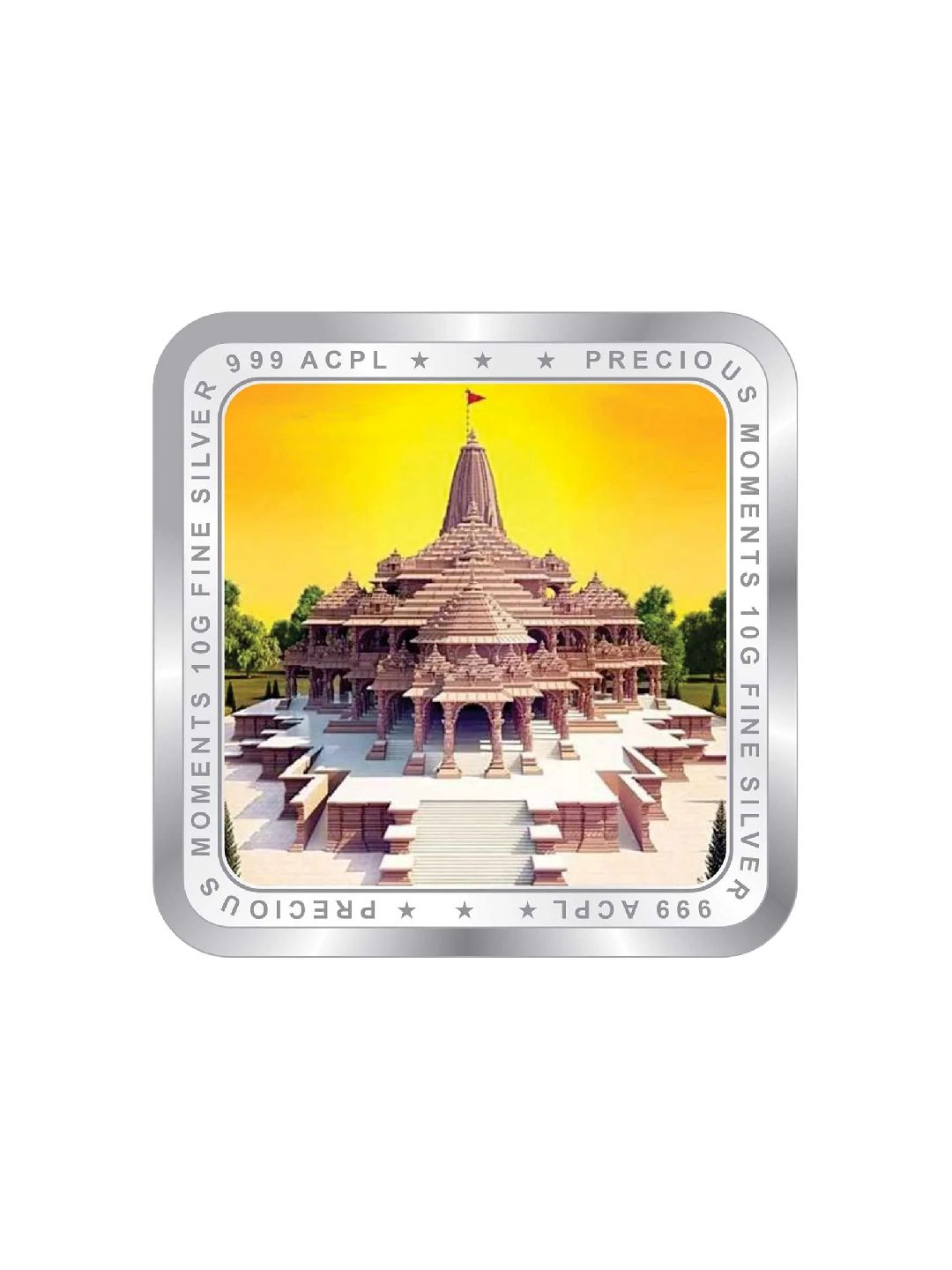 BIS Hallmarked Square Lord Ram Ji Face Ayodhya Temple Silver Coin 999 Pure