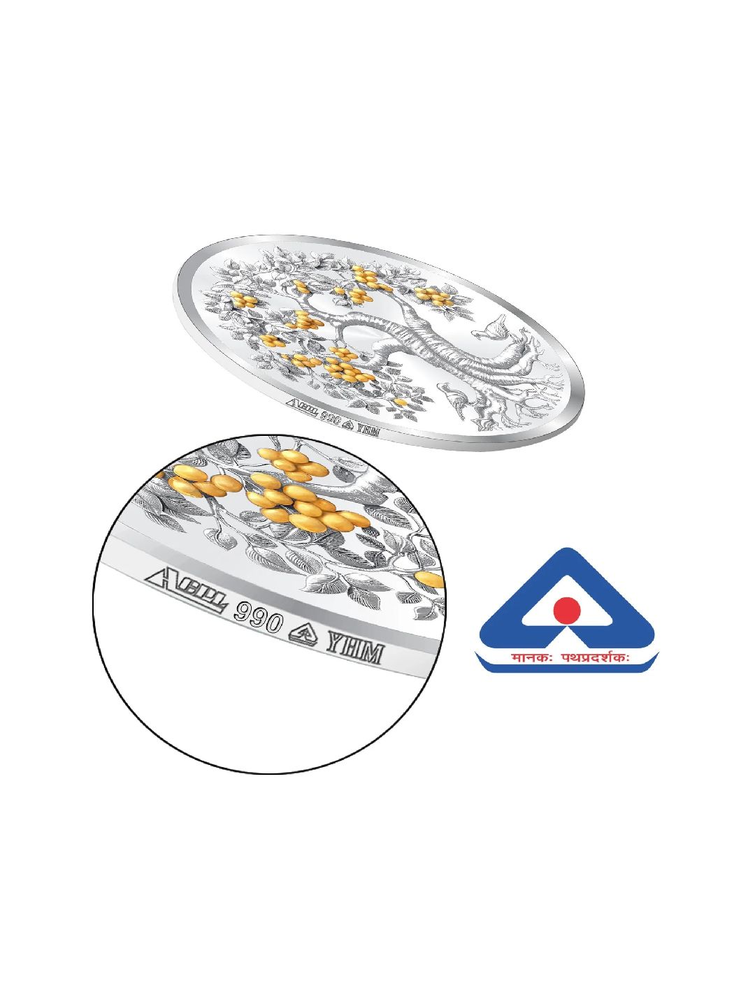 BIS Hallmarked Banyan Tree Colour 999 Pure Silver Coin Akshay Tritiya