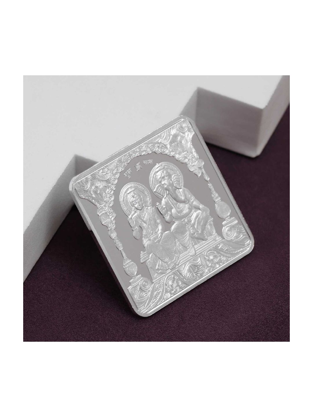 BIS Hallmarked Laxmi Ganesh Square 50Gm Silver Coin (999 Purity)