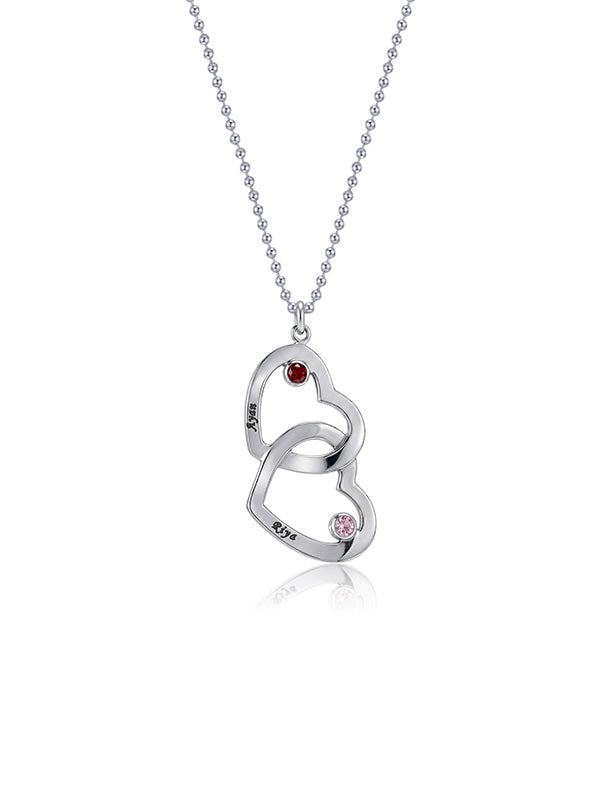 Personalized Interlocking Heart Birthstone Necklace