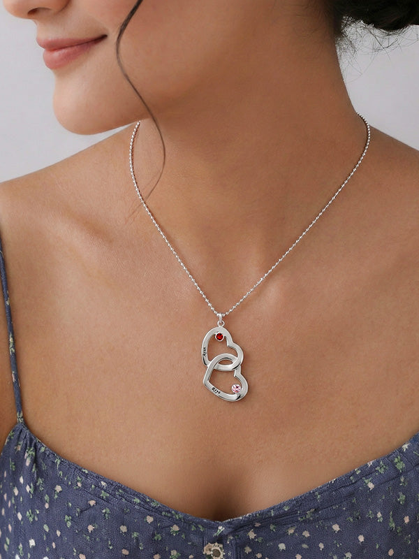 Personalized Interlocking Heart Birthstone Necklace