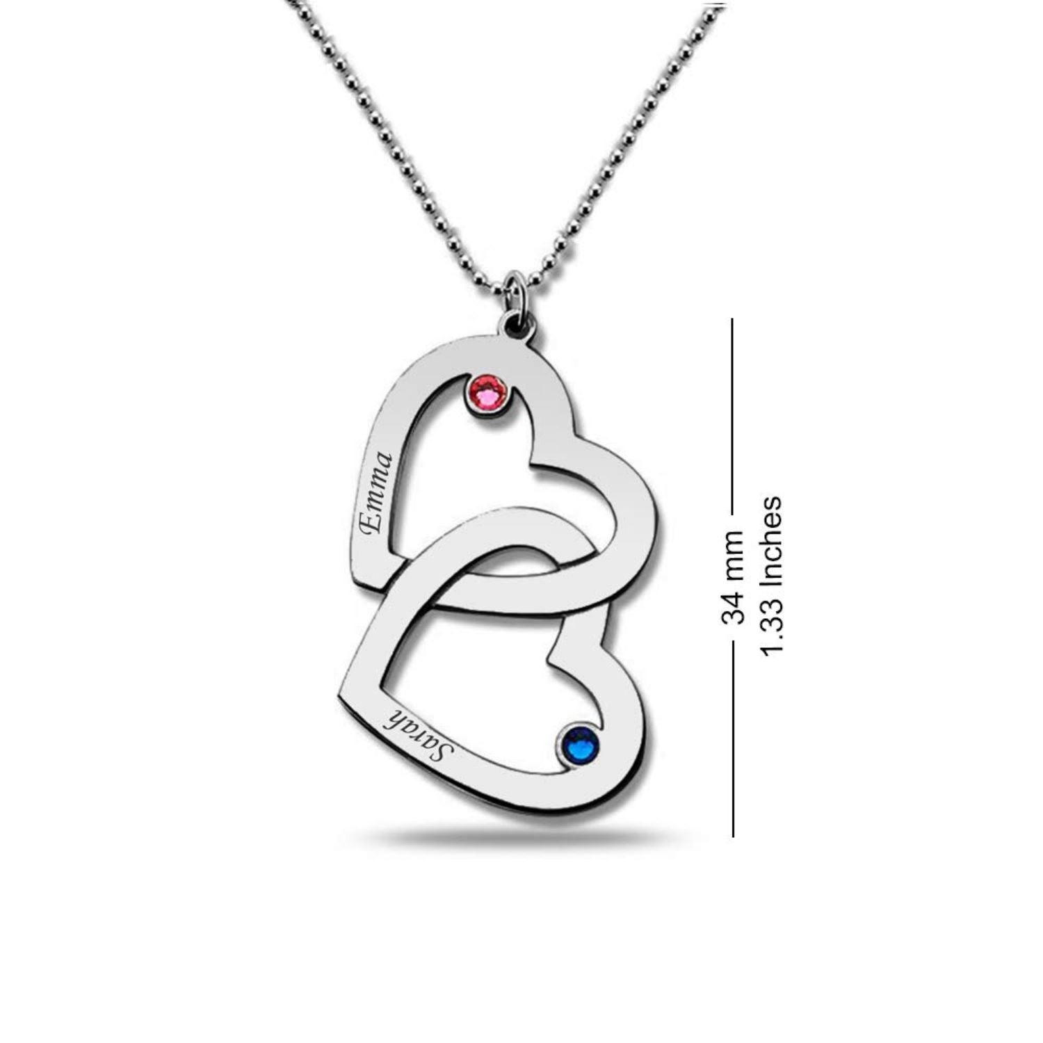 Personalised 925 Sterling Silver Interlocking Heart Birthstone Couple Necklace for Teen Women